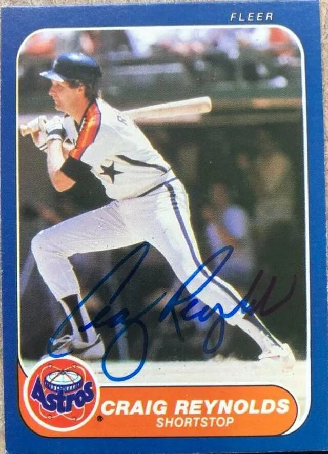 Craig Reynolds Signed 1986 Fleer Baseball Card - Houston Astros