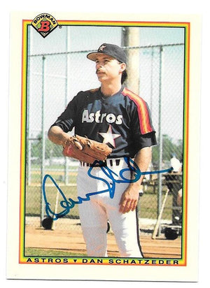 Dan Schatzeder Signed 1990 Bowman Tiffany Baseball Card - Houston Astros - PastPros