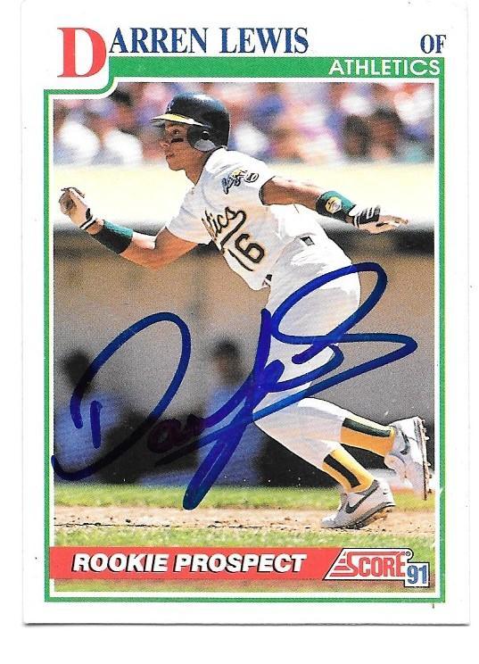 Darren Lewis Signed 1991 Score Baseball Card - Oakland A's - PastPros