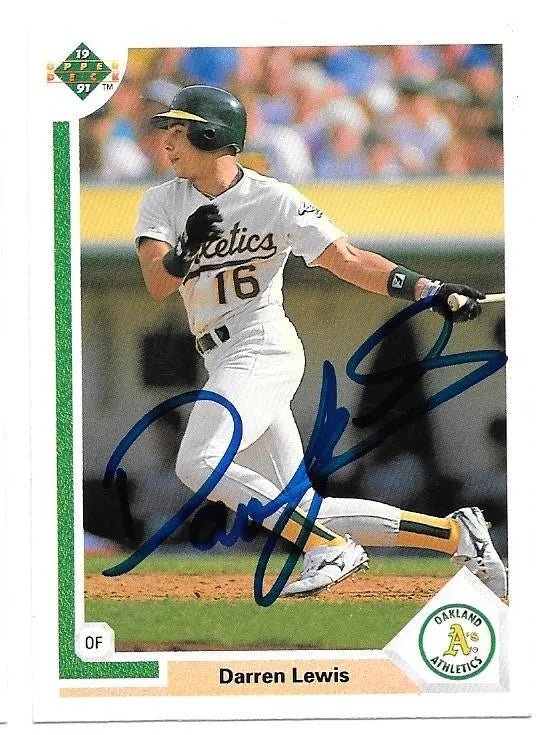 Darren Lewis Signed 1991 Upper Deck Baseball Card - Oakland A's