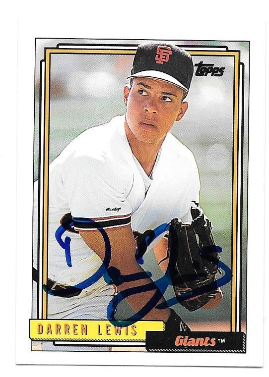 Darren Lewis Signed 1992 Topps Baseball Card - San Francisco Giants - PastPros