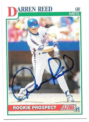 Darren Reed Signed 1991 Score Baseball Card - New York Mets