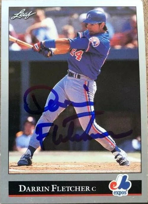 Darrin Fletcher Signed 1992 Leaf Baseball Card - Montreal Expos