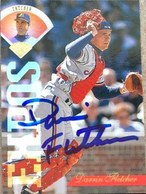 Darrin Fletcher Signed 1995 Leaf Baseball Card - Montreal Expos - PastPros