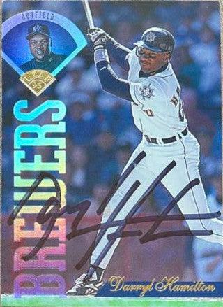 Darryl Hamilton Signed 1995 Leaf Baseball Card - Milwaukee Brewers - PastPros