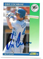 Dave Cochrane Signed 1992 Score Baseball Card - Seattle Mariners