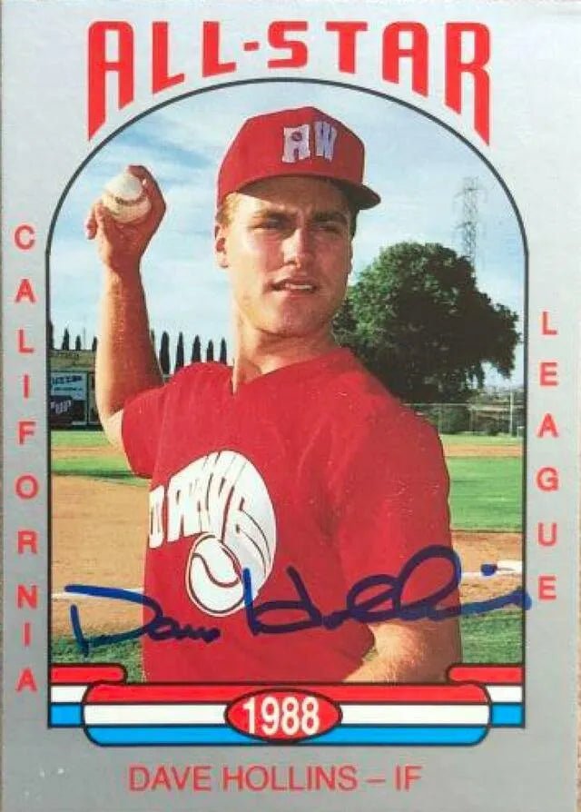 Dave Hollins Signed 1988 Cal League All-Stars Baseball Card - Riverside Red Wave