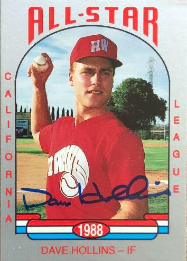 Dave Hollins Signed 1988 Cal League All-Stars Baseball Card - Riverside Red Wave - PastPros