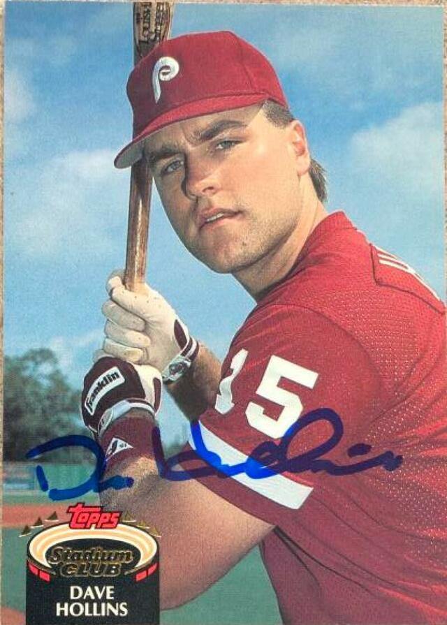 Dave Hollins Signed 1991 Topps Stadium Club Baseball Card - Philadelphia Phillies - PastPros