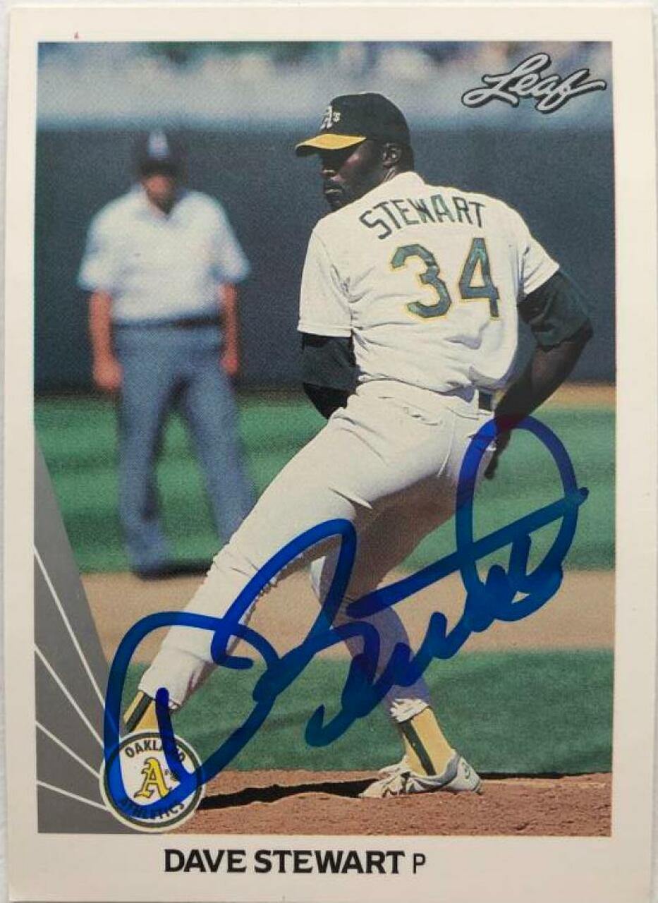 Dave Stewart Signed 1990 Leaf Baseball Card - Oakland A's - PastPros