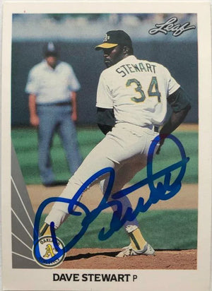 Dave Stewart Signed 1990 Leaf Baseball Card - Oakland A's - PastPros