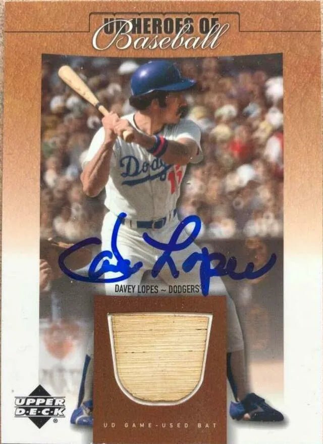 Davey Lopes Signed 2007 Upper Deck Prospect Premieres - Heroes of Baseball Game Bat Baseball Card - Los Angeles Dodgers