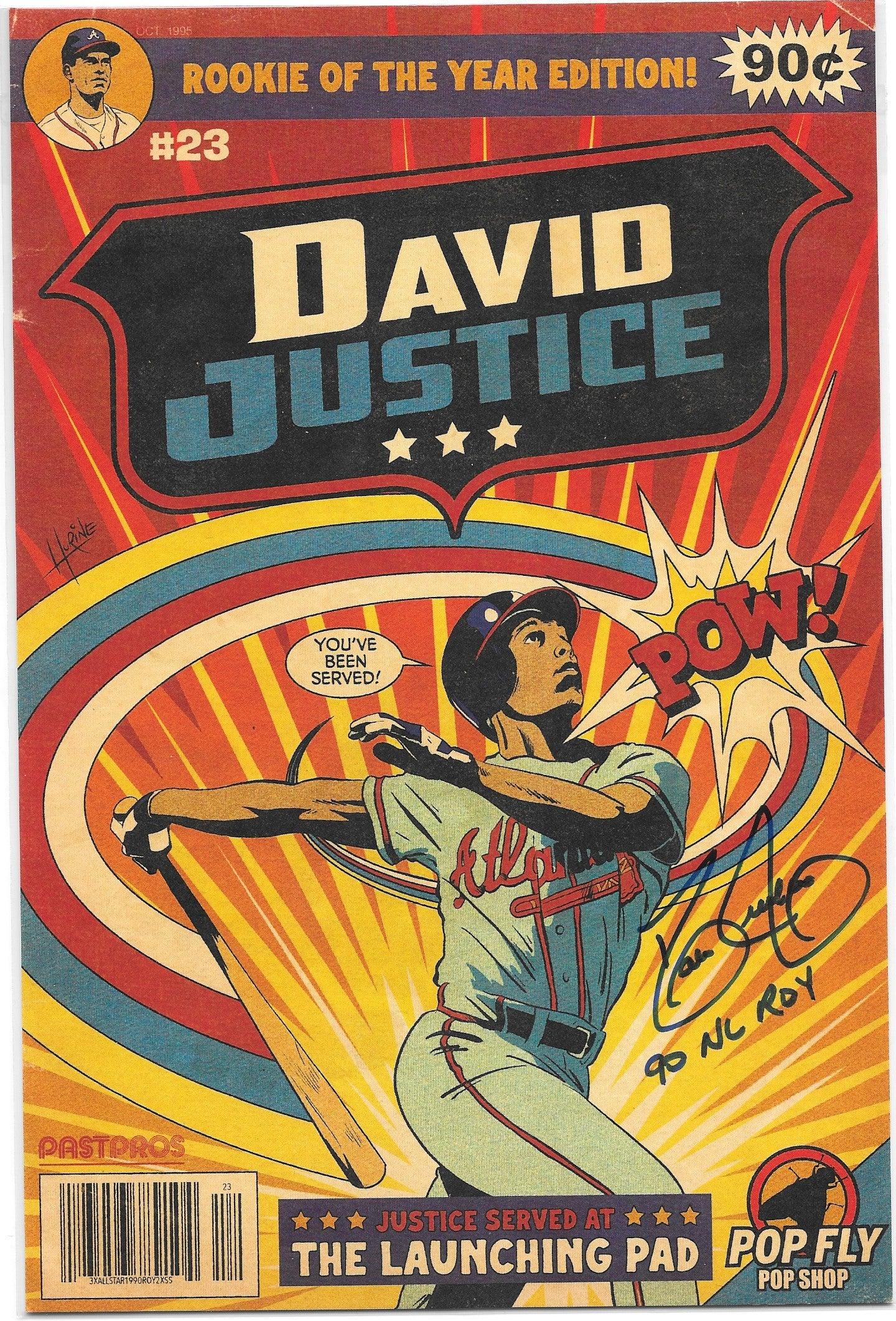 David Justice Pop Fly Pop Shop Print #61 – by Daniel Jacob Horine & David Justice w/ROY Inscription (RARE) - PastPros