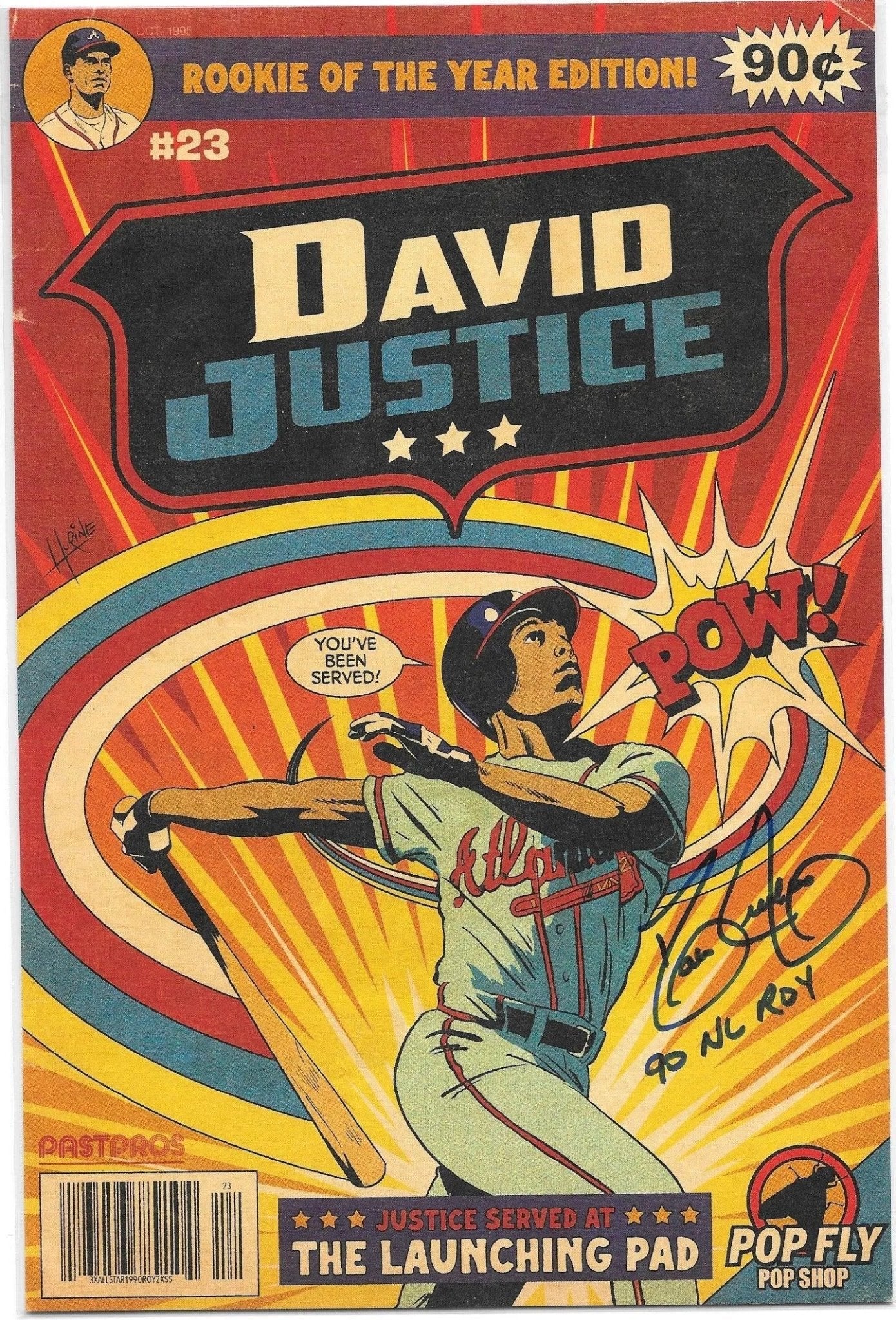 David Justice Pop Fly Pop Shop Print #61 – by Daniel Jacob Horine & David Justice w/ROY Inscription (RARE)