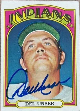 Del Unser Signed 1972 Topps Baseball Card - Cleveland Indians