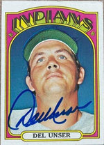 Del Unser Signed 1972 Topps Baseball Card - Cleveland Indians - PastPros