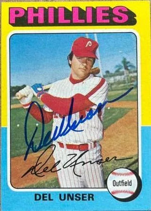Del Unser Signed 1975 Topps Baseball Card - Philadelphia Phillies