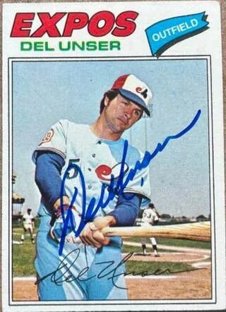 Del Unser Signed 1977 Topps Baseball Card - Montreal Expos