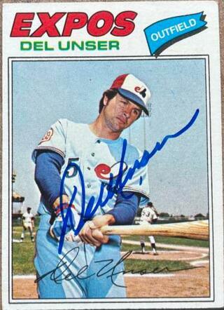 Del Unser Signed 1977 Topps Baseball Card - Montreal Expos - PastPros