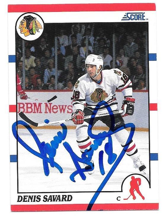 Denis Savard Signed 1990-91 Score Hockey Card - Chicago Blackhawks - PastPros