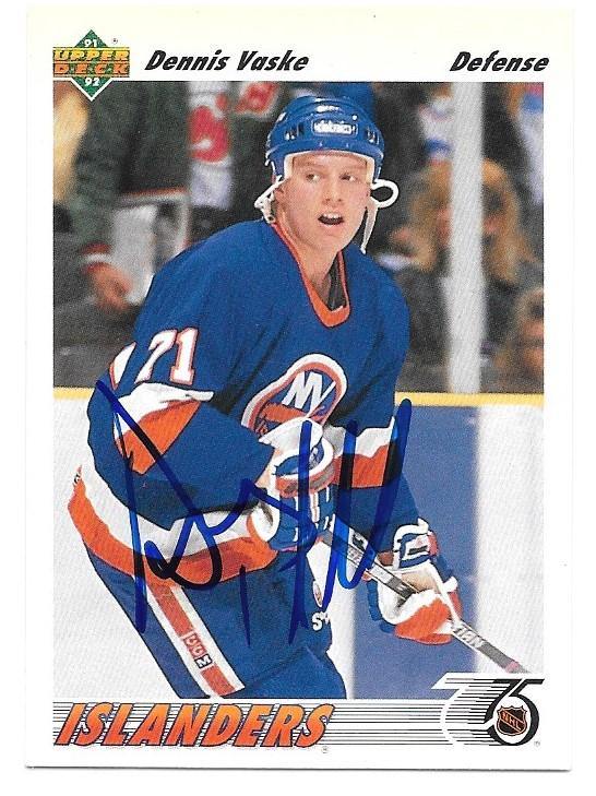 Denis Vaske Signed 1991-92 Upper Deck Hockey Card - New York Islanders - PastPros