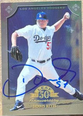 Dennis Reyes Signed 1998 Leaf Baseball Card - Los Angeles Dodgers - PastPros