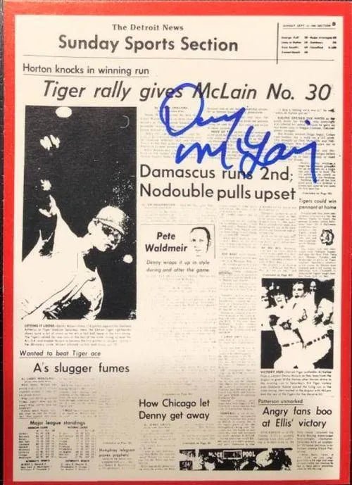 Denny McLain Signed 1981 Detroit News Baseball Card - Detroit Tigers