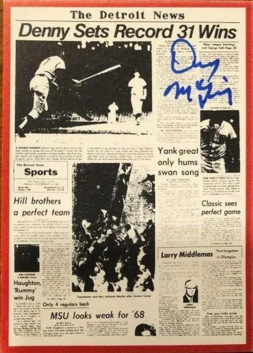 Denny McLain Signed 1981 Detroit News Baseball Card - Detroit Tigers