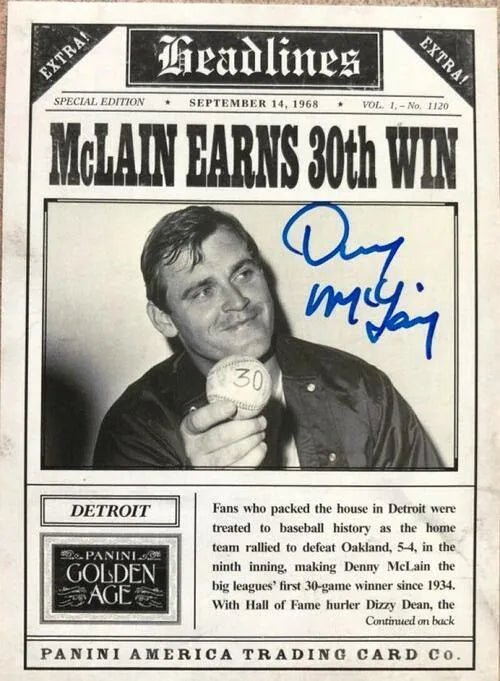 Denny McLain Signed 2013 Panini Golden Age Headlines Baseball Card - Detroit Tigers