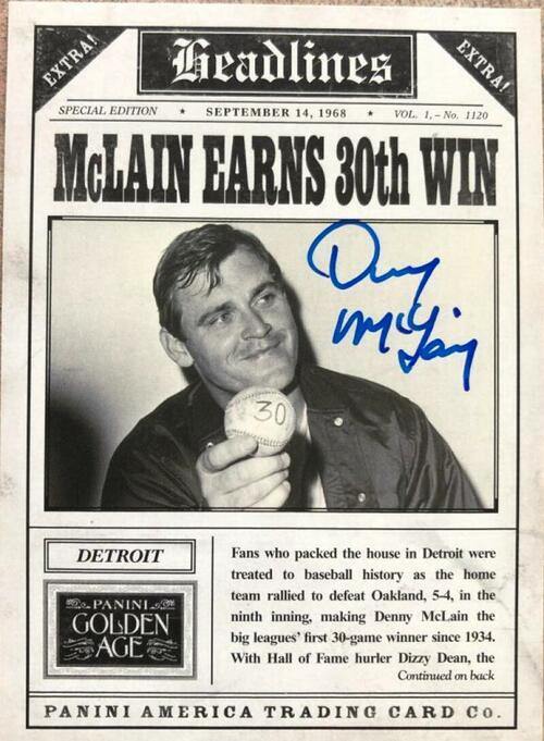 Denny McLain Signed 2013 Panini Golden Age Headlines Baseball Card - Detroit Tigers - PastPros