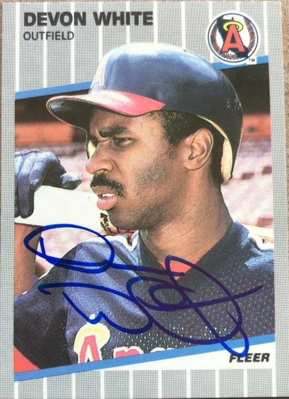 Devon White Signed 1989 Fleer Baseball Card - California Angels