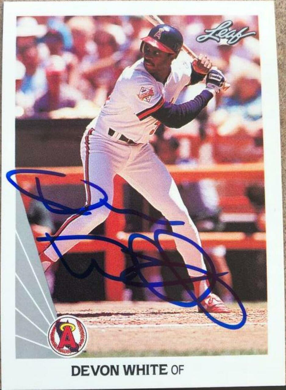 Devon White Signed 1990 Leaf Baseball Card - California Angels - PastPros