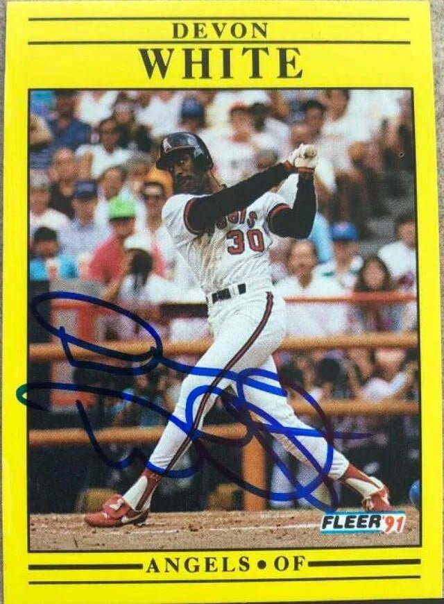 Devon White Signed 1991 Fleer Baseball Card - California Angels