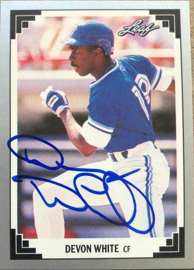 Devon White Signed 1991 Leaf Baseball Card - Toronto Blue Jays