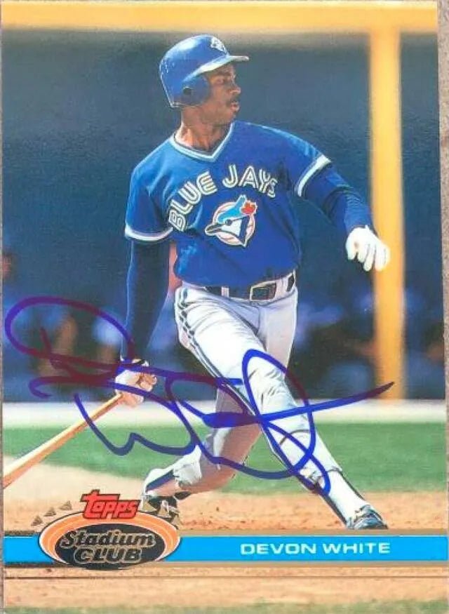Devon White Signed 1991 Topps Stadium Club Baseball Card - Toronto Blue Jays