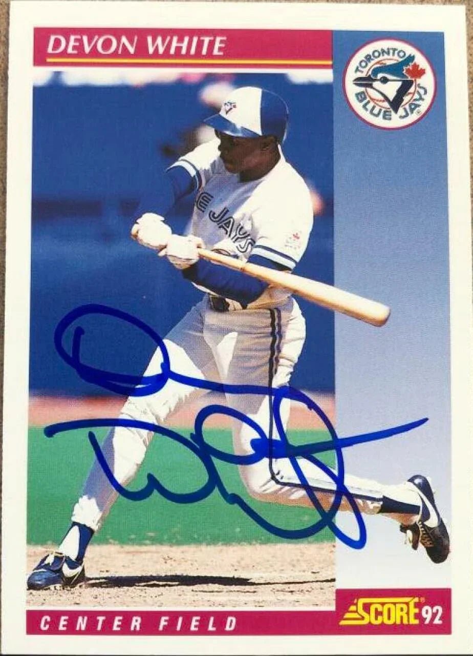 Devon White Signed 1992 Score Baseball Card - Toronto Blue Jays