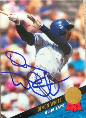 Devon White Signed 1993 Leaf Baseball Card - Toronto Blue Jays