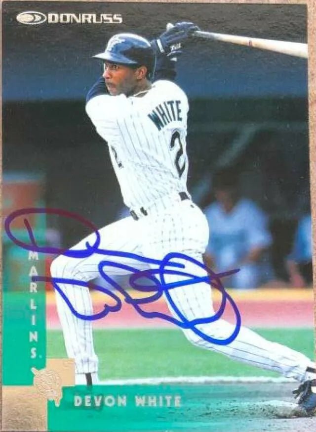 Devon White Signed 1997 Donrus Baseball Card - Florida Marlins