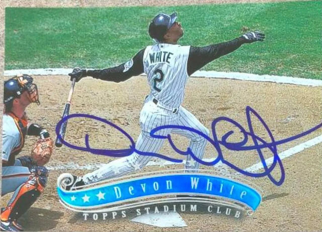 Devon White Signed 1997 Stadium Club Baseball Card - Florida Marlins