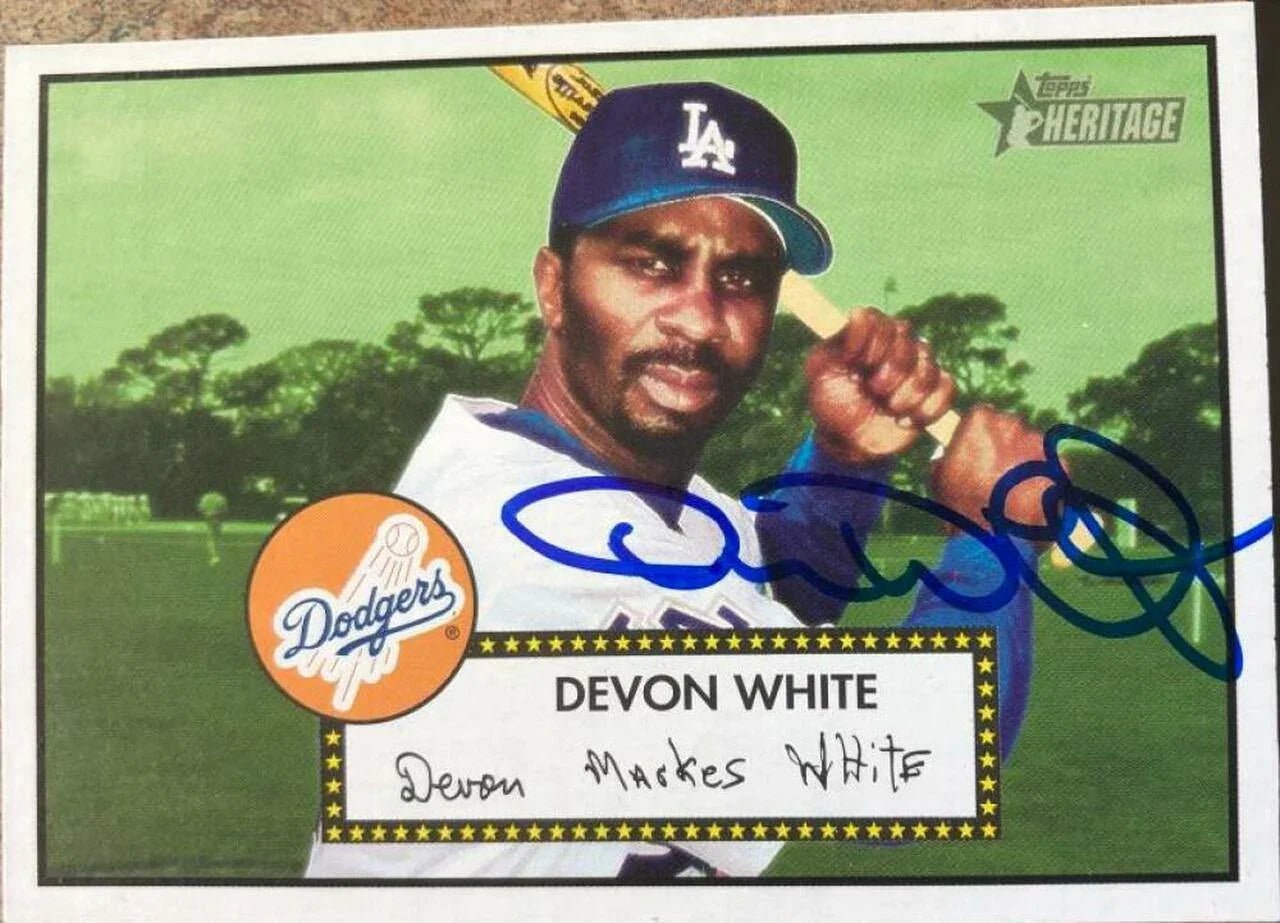 Devon White Signed 2001 Topps Heritage (Red Back) Baseball Card - Los Angeles Dodgers