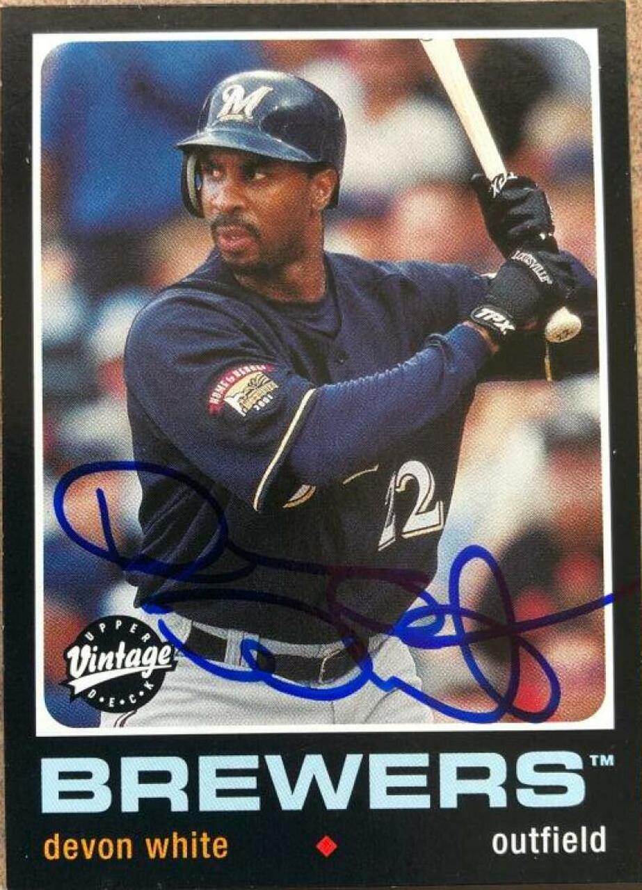 Devon White Signed 2002 Upper Deck Vintage Baseball Card - Milwaukee Brewers - PastPros