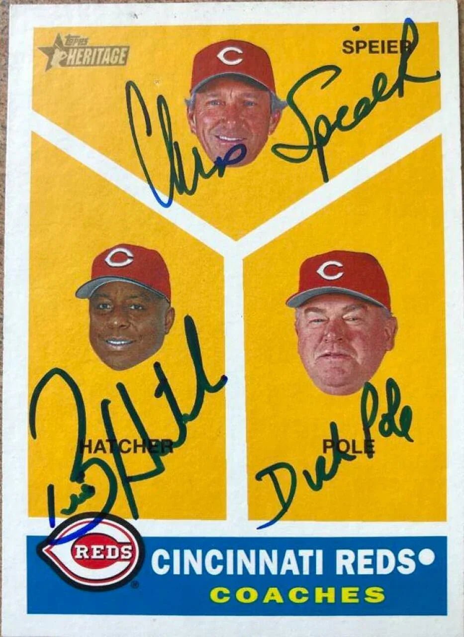Dick Pole, Chris Speier, Billy Hatcher Signed 2009 Topps Heritage Baseball Card - Cincinnati Reds