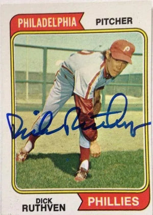 Dick Ruthven Signed 1974 Topps Baseball Card - Philadelphia Phillies