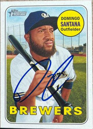 Domingo Santana Signed 2018 Topps Heritage Baseball Card - Milwaukee Brewers - PastPros