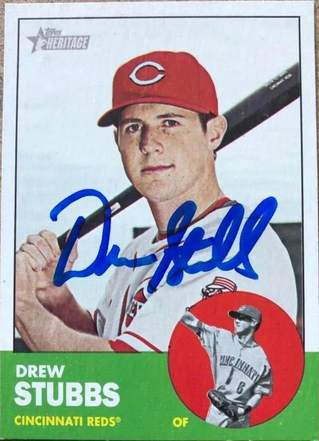 Drew Stubbs Signed 2012 Topps Heritage Baseball Card - Cincinnati Reds