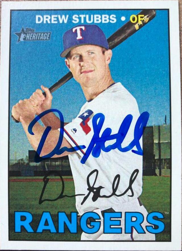 Drew Stubbs Signed 2016 Topps Heritage Baseball Card - Texas Rangers - PastPros