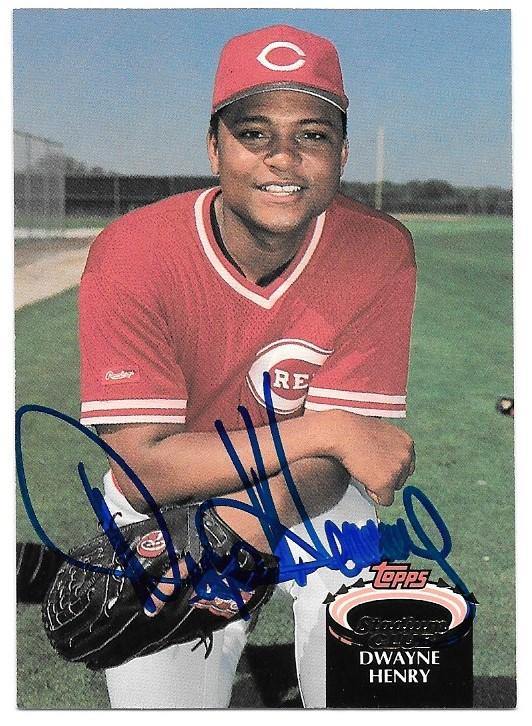 Dwayne Henry Signed 1992 Topps Stadium Club Baseball Card - Cincinnati Reds - PastPros