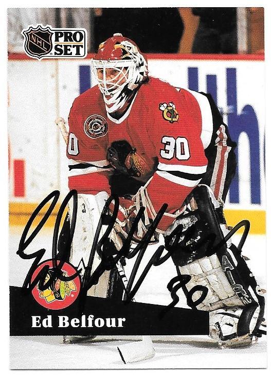 Ed Belfour Signed 1991-92 Pro Set Hockey Card - Chicago Blackhawks - PastPros