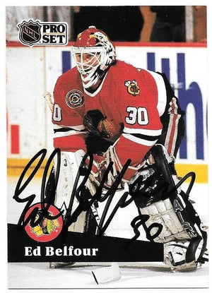 Ed Belfour Signed 1991-92 Pro Set Hockey Card - Chicago Blackhawks - PastPros