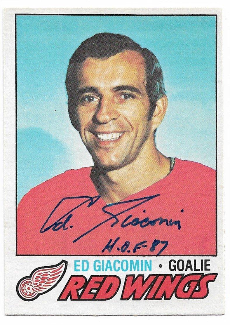 Ed Giacomin Signed 1977-78 OPC O-Pee-Chee Hockey Card - Detroit Red Wings - PastPros